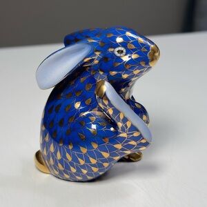 Herend Blue and Gold Porcelain Rabbit